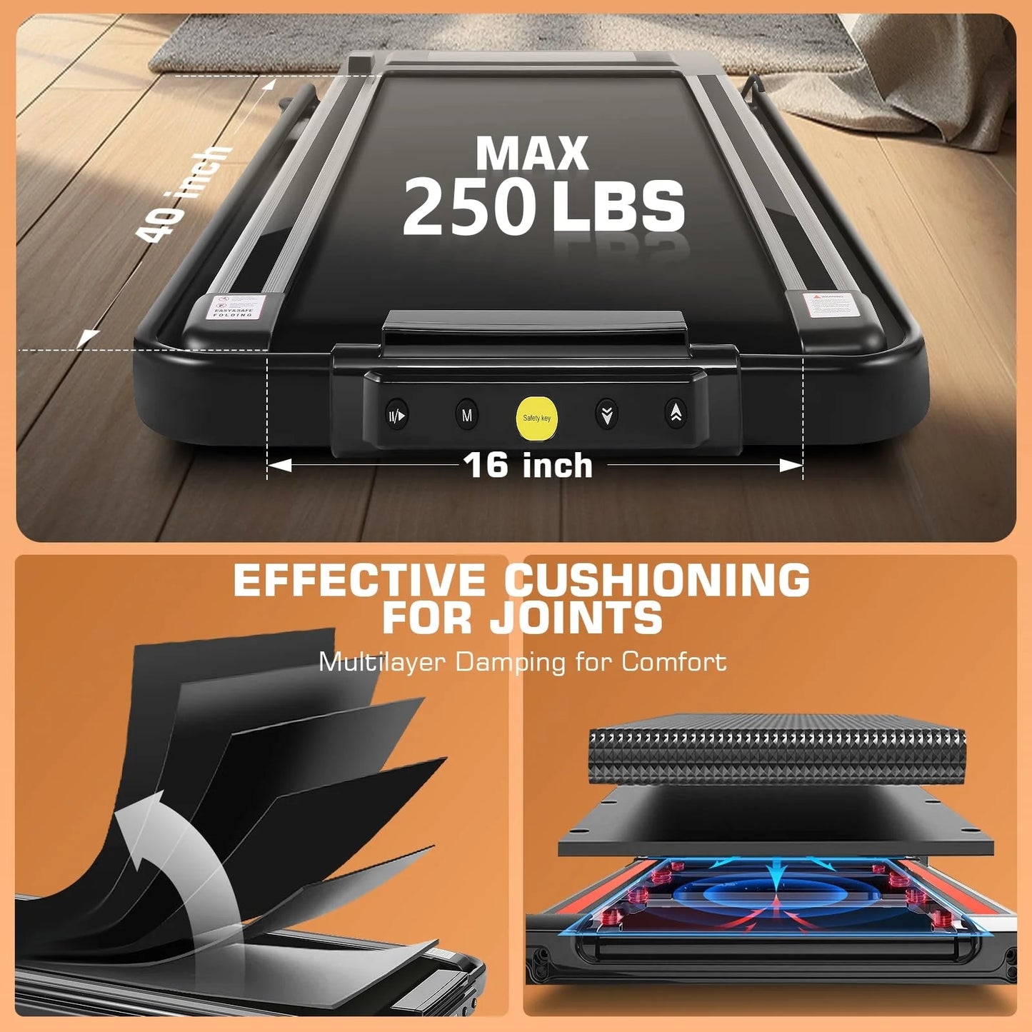 2 in 1 under Desk Treadmill with 250Lbs Capacity, Walking Pad/Compact Electric Treadmill for Home/Gym/Office with LED Touch Screen, Remote Watch, Speed Range 0.6-7.5 Mph
