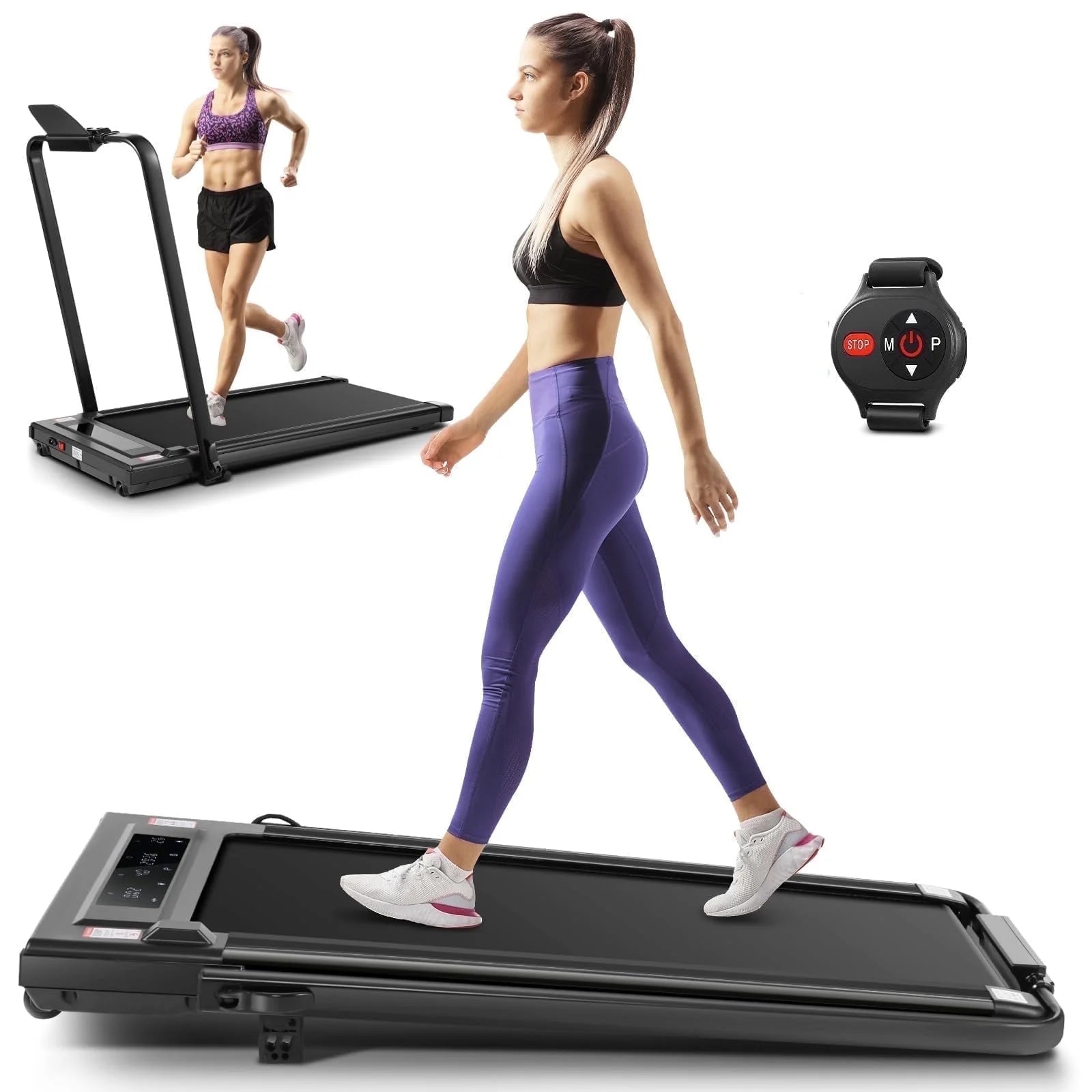 2 in 1 under Desk Treadmill with 250Lbs Capacity, Walking Pad/Compact Electric Treadmill for Home/Gym/Office with LED Touch Screen, Remote Watch, Speed Range 0.6-7.5 Mph