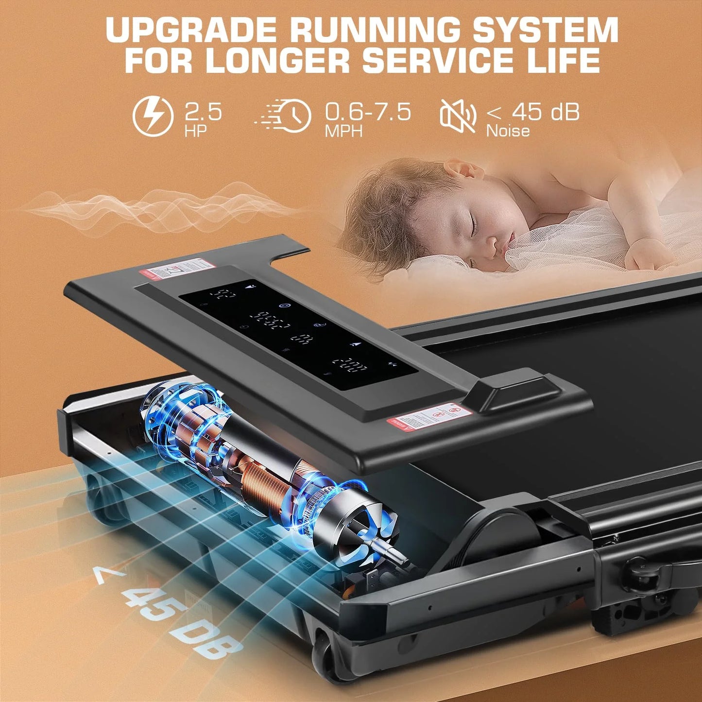 2 in 1 under Desk Treadmill with 250Lbs Capacity, Walking Pad/Compact Electric Treadmill for Home/Gym/Office with LED Touch Screen, Remote Watch, Speed Range 0.6-7.5 Mph
